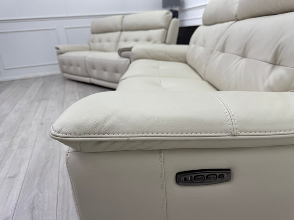 Brescia Power Recliner 3+3 Seater Sofa Off White Leather
