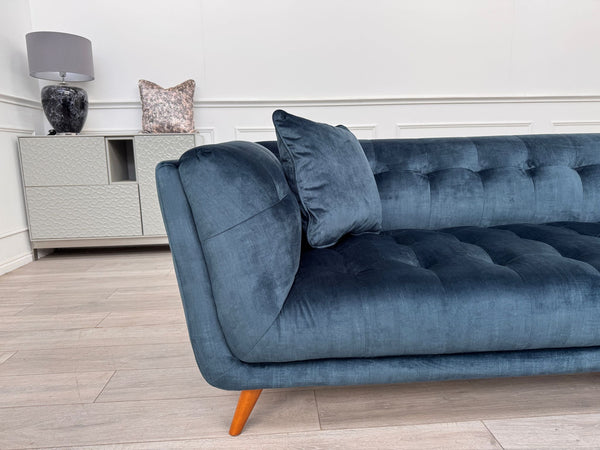 FURNITURE VILLAGE Rene Airforce Blue Velvet Large 3 Seater Sofa