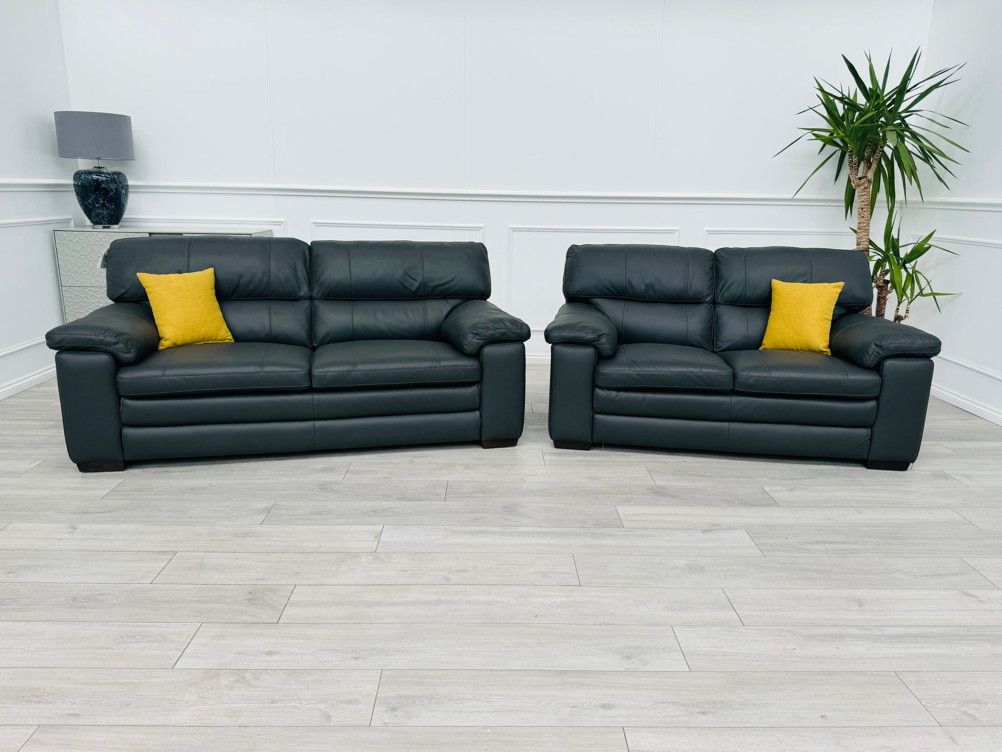 Cozee Dark Grey Leather 2.5+2 Seater Sofa Set