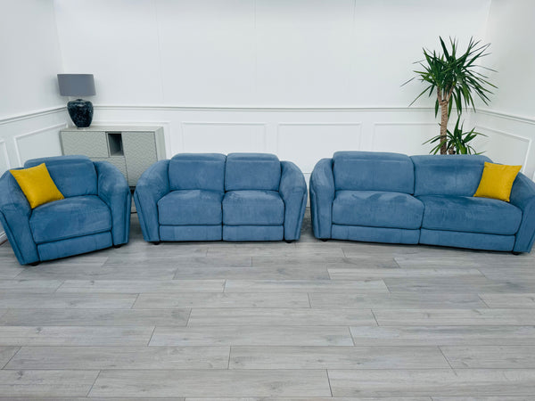 Blue Microfibre 3+2+1 Seater Sofas Suite All Power Recliners