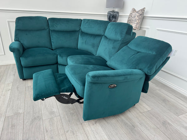 Lillie 1 x Power Reclining Corner Sofa In Lake Green Velvet