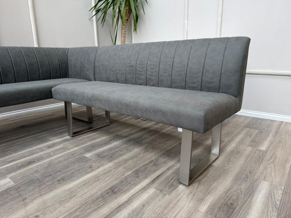 Grigio Corner Grey Fabric Left Hand Facing Dining Bench