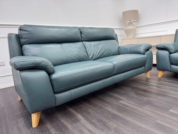 Missouri Lake Green Leather 3 & 3 Static Sofa Set
