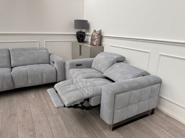 Marvella 2.5 + 2 Seater Sofa Set Flecked Silver Fabric Power Recliner