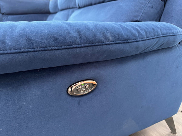 Contempo Navy Blue Fabric Chaise End Power Recliner Corner Sofa
