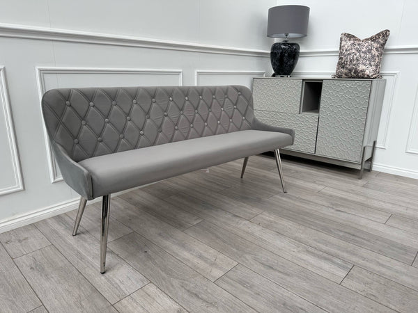 Donnie Grey Velvet Dining Bench