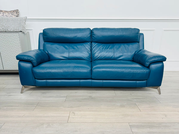 Missouri Navy Blue Leather Static 3 Seater Sofa