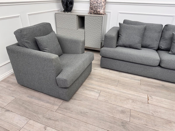 Grey Fabric Corner Sofa And Armchair Sofa Set