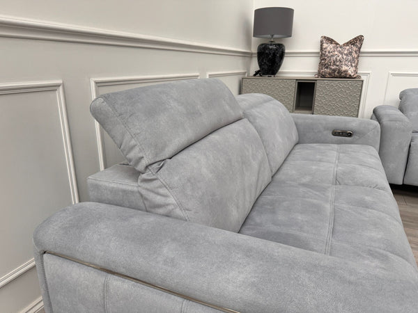Marvella 2.5 + 2 Seater Sofa Set Flecked Silver Fabric Power Recliner