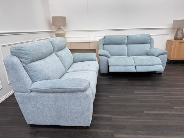 Starlight Light Blue Herringbone Fabric 3 & 2 Seater Power Recliner Sofa Set