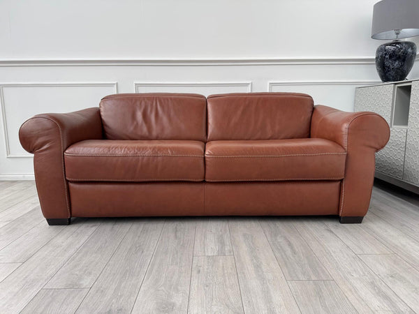 Natuzzi Edition Salerno Brown Leather Large 3 Seater Sofa Adjustable Headrests