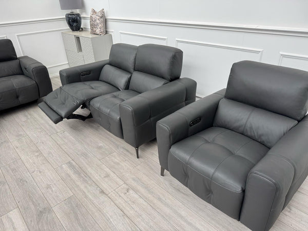 New York Power Recliner 3&2 + Armchair Sofa Set Grey Leather