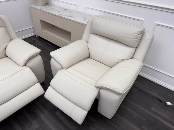 Starlight White Leather 3 Seater & Armchair Power Recliner Power Headrest Sofa Set