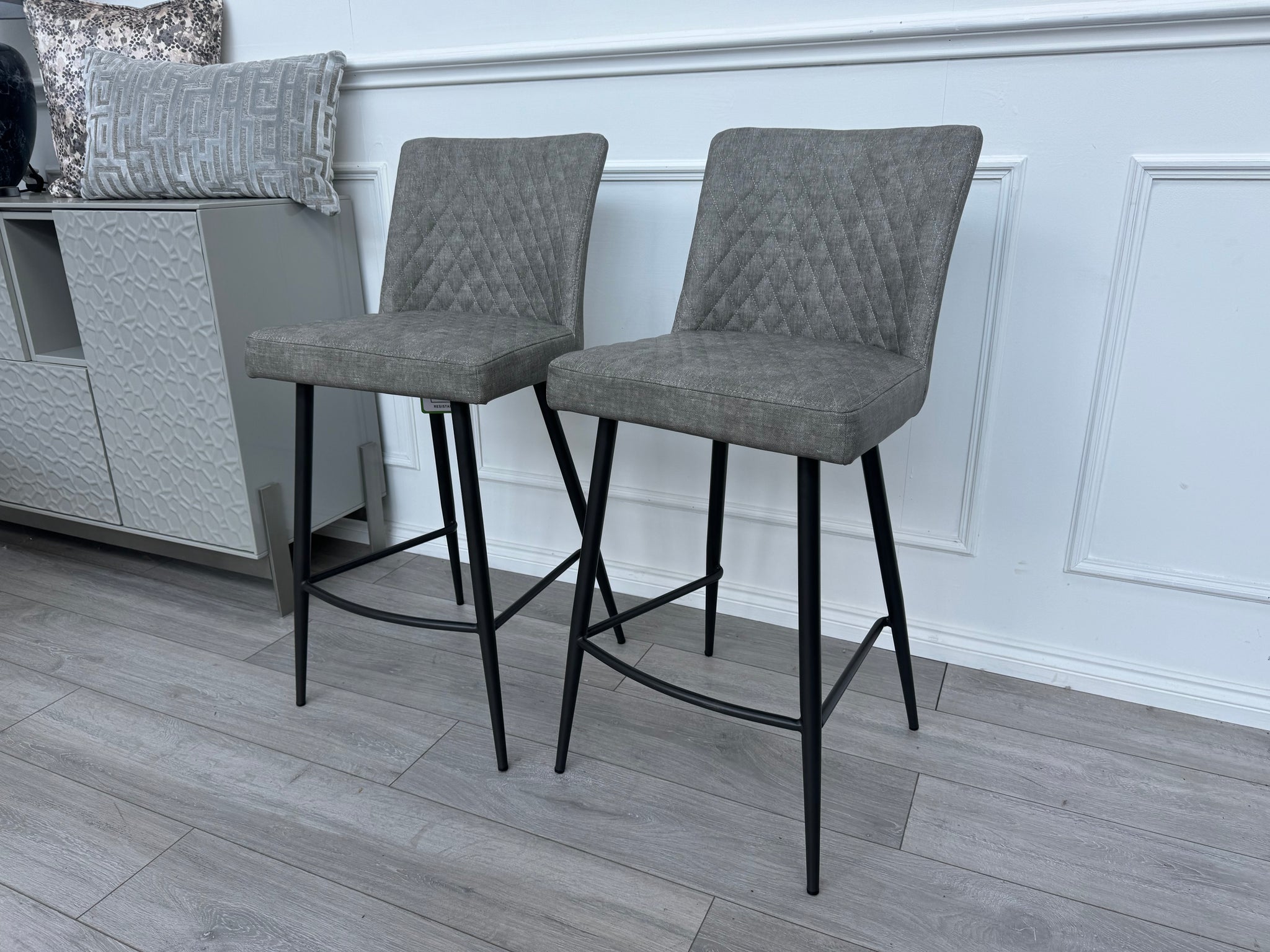 Earth Pair Of 2 Grey Dining Bar Stools