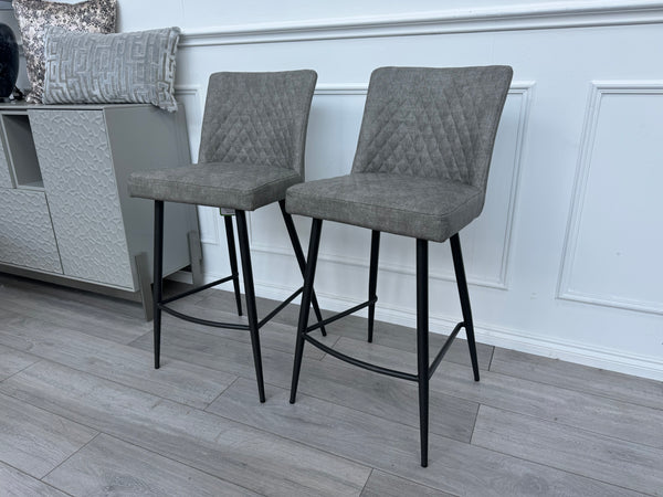 Earth Pair Of 2 Grey Dining Bar Stools