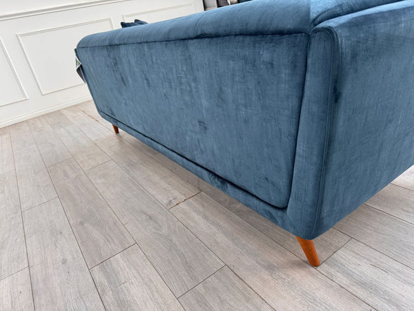 FURNITURE VILLAGE Rene Airforce Blue Velvet Large 3 Seater Sofa