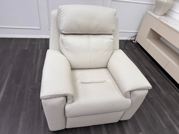 G Plan Harper Off White/ Chalk Leather Power Recliner Armchair Headrest & Lumbar