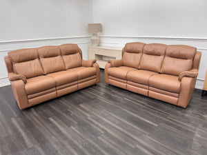 Parker Knoll Boston Light Brown Leather Static 3 & 3 Sofa Set