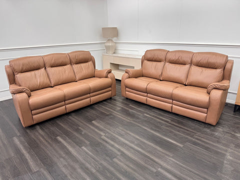 Parker Knoll Boston Light Brown Leather Static 3 & 3 Sofa Set