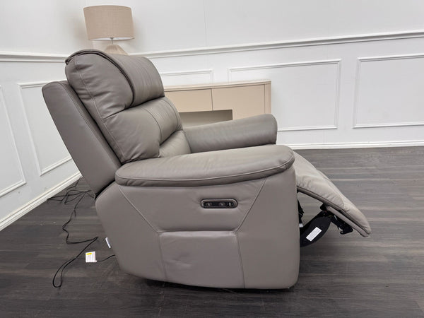 La Z Boy Parker Grey Leather Power Recliner Fabric Armchair