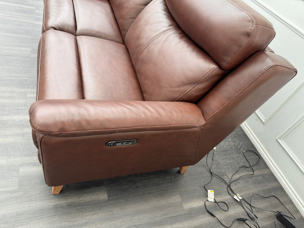 La Z Boy Kenzie 3 Seater Brown Leather Power Recliner Headrest Sofa