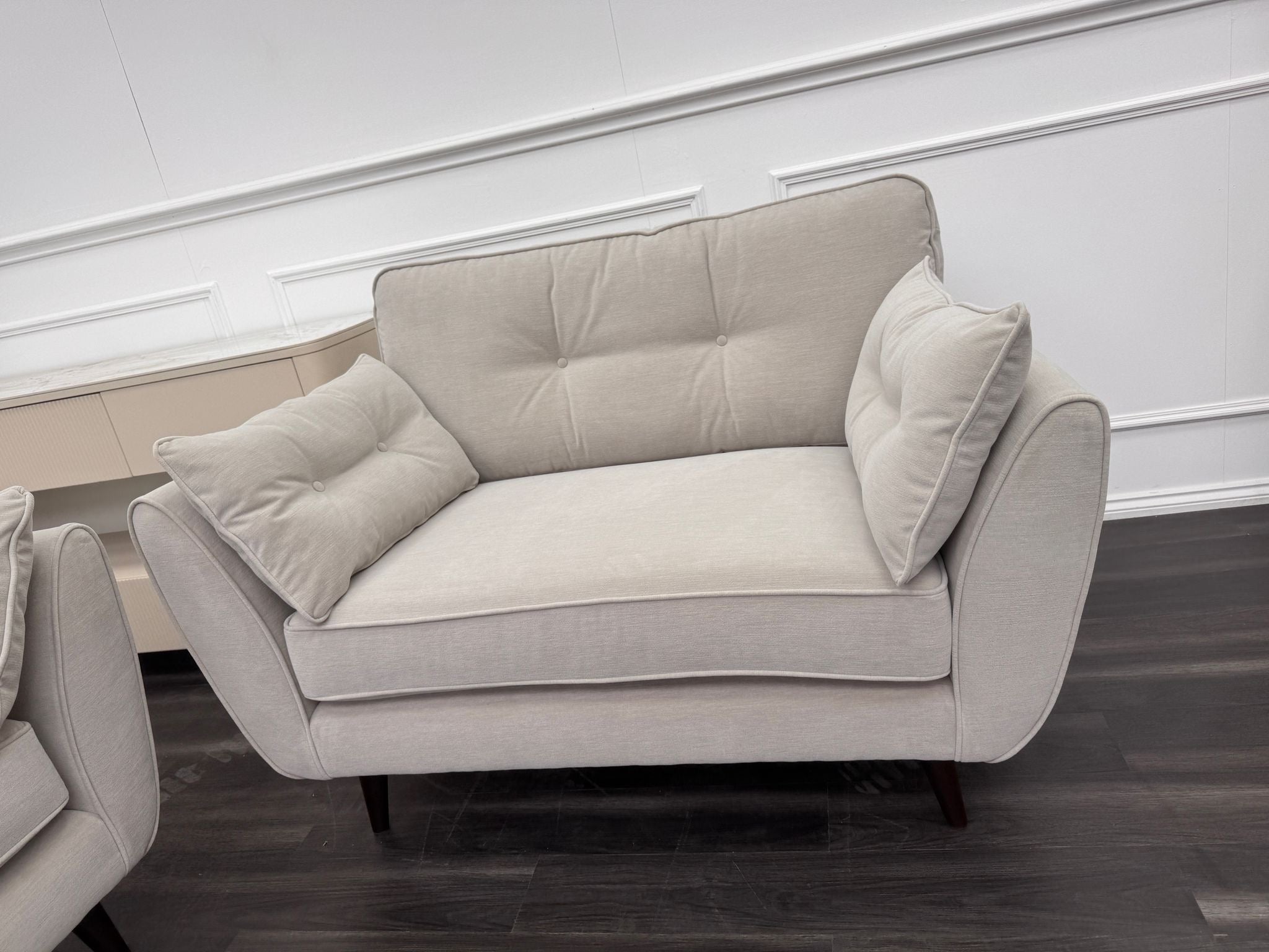 French Connection Zinc Cream Cuddle Loveseat Sofa Set