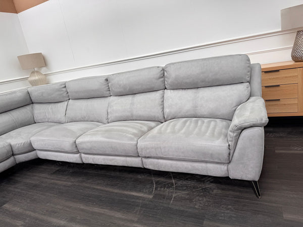 Contempo Grey Silver Saddle Fabric Chaise End Power Recliner Corner Sofa