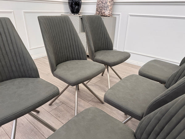 Grigio set of 6 Grey Swivel Suede Dining Chairs