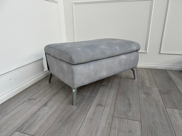 Furniture Village DAYTONA / JUDE Light Grey Velvet Large Footstool Pouffe