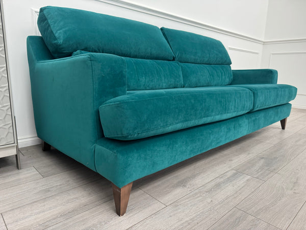 Furniture Village Lounge Co Romilly Teal Velvet Fabric 4 Seater Sofa RRP £2195