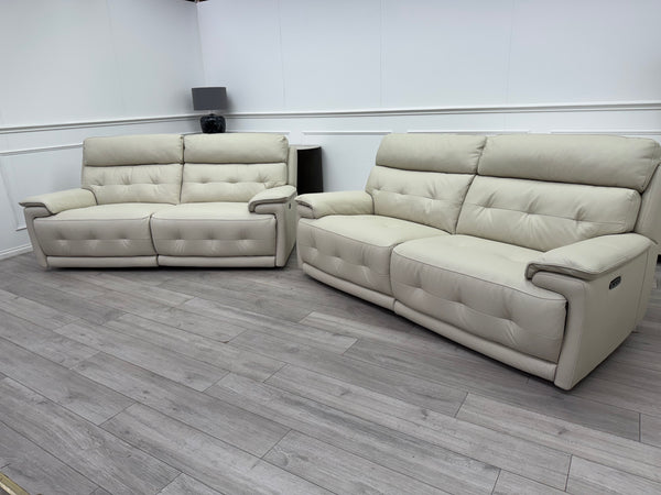 Brescia Power Recliner 3+3 Seater Sofa Off White Leather