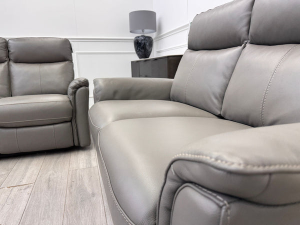 Piccolo Grey Leather 3 & 2 Seater Power Recliner Sofa Set