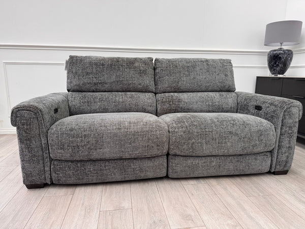 Nixon 3 Seater Grey Cross weave Fabric Power Recliner