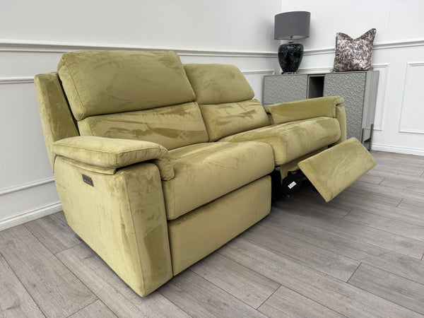 G Plan Thornbury 3 Seater Sofa Olive Velvet Power Recliner & Headrest & Lumbar