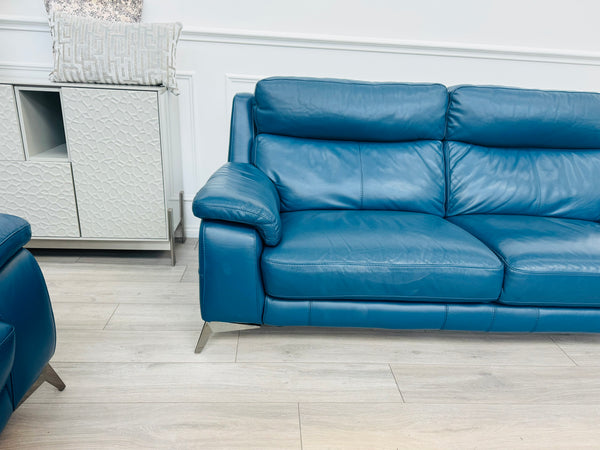 Missouri Navy Blue Leather Static 3 Seater Sofa