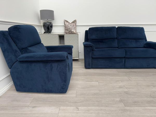 G Plan Harper Plush Indigo Premium Velvet Static 3 Seater + Armchair RRP £3,952