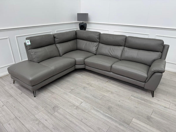 Contempo Grey Leather Static Corner Sofa Set