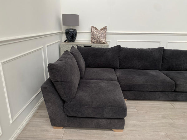 Dark Grey Fabric Corner Sofa Full Back Cushions