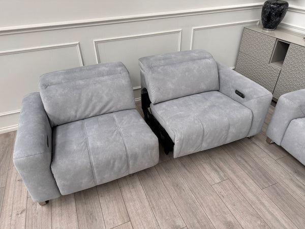 Marvella 2.5 + 2 Seater Sofa Set Flecked Silver Fabric Power Recliner