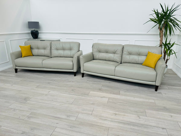 Uno 3+3 Seater Sofas Set in Light Grey Leather