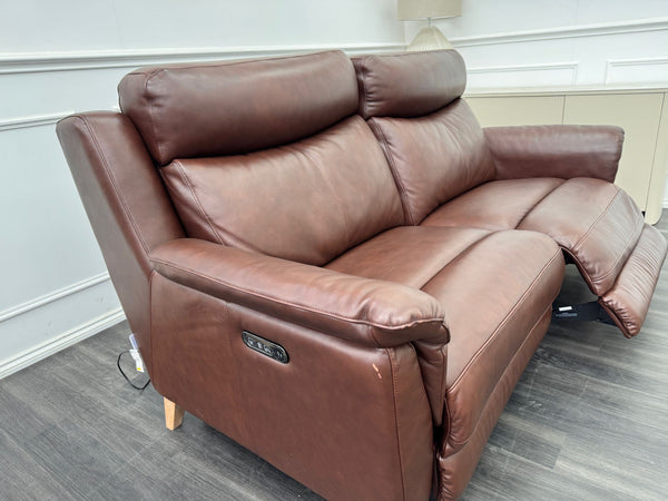 La Z Boy Kenzie 3 Seater Brown Leather Power Recliner Headrest Sofa