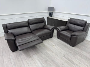 Brown Leather 3 Seater & Armchair Power Recliner Sofa Set