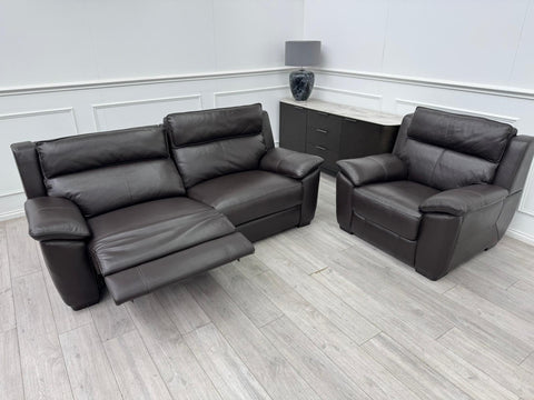 Brown Leather 3 Seater & Armchair Power Recliner Sofa Set