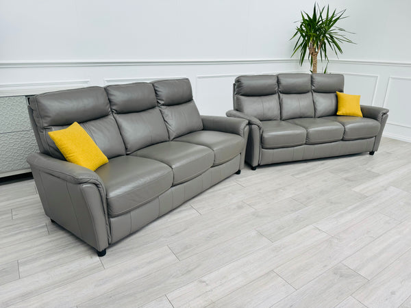 Piccolo Sleet Grey 3+3 Seater Sofa Set Static Genuine Leather