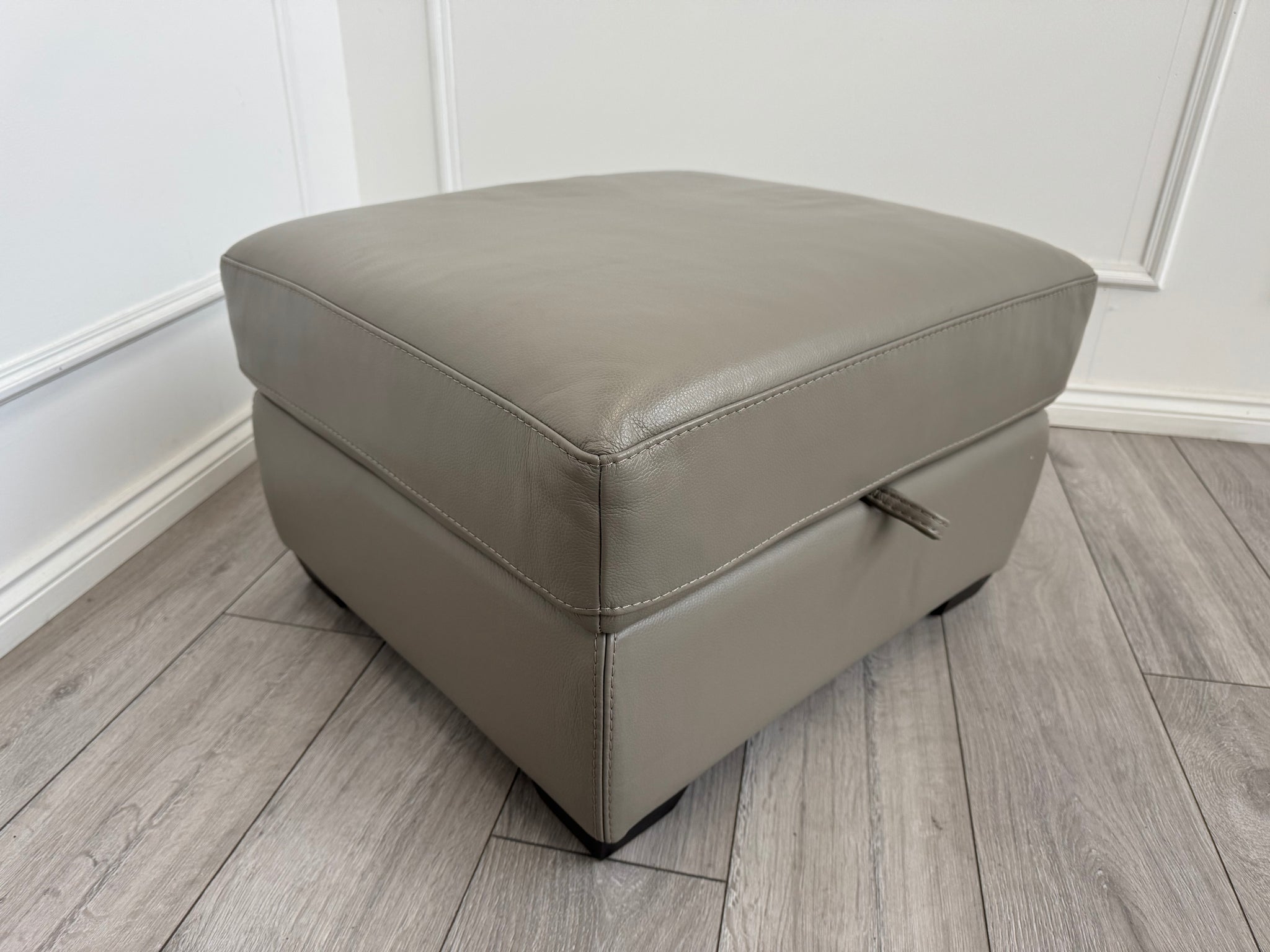 Furniture Village Light Taupe Leather Storage Footstool