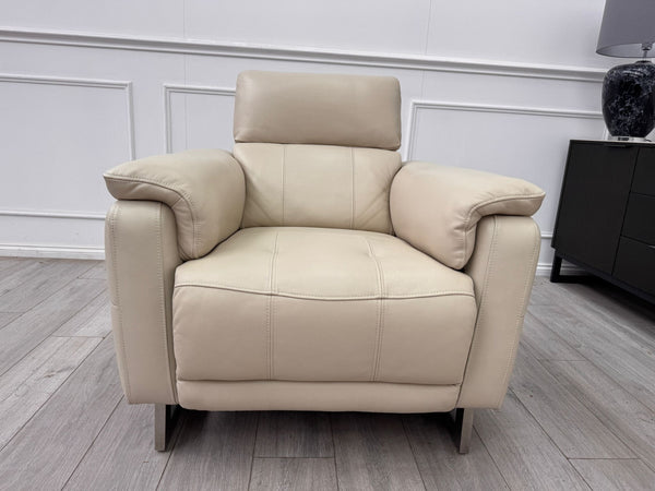 Moet Cream Leather Power Recliner Headrest Armchair
