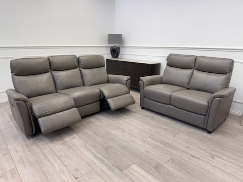 Piccolo Grey Leather 3 & 2 Seater Power Recliner Sofa Set