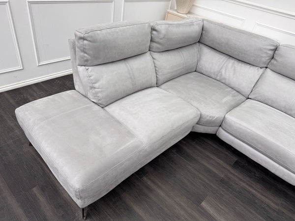 Contempo Grey Silver Saddle Fabric Chaise End Power Recliner Corner Sofa