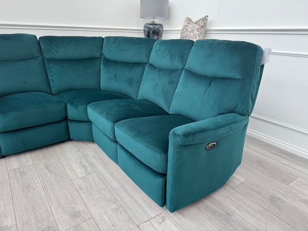 Lillie 1 x Power Reclining Corner Sofa In Lake Green Velvet