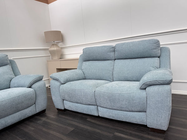 Starlight Light Blue Herringbone Fabric 3 & 2 Seater Power Recliner Sofa Set